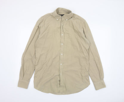 Massimo Dutti Men's Beige Cotton Long Sleeve Button-Up Shirt M