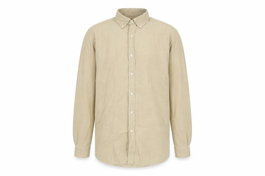 Front view of Massimo Dutti Men's Beige Cotton Long Sleeve Button-Up Shirt M