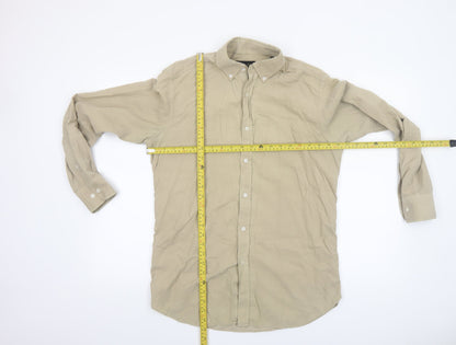 Massimo Dutti Men's Beige Cotton Long Sleeve Button-Up Shirt M