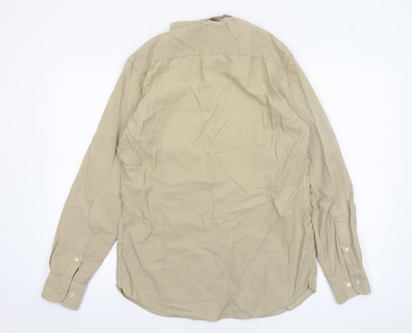 Massimo Dutti Men's Beige Cotton Long Sleeve Button-Up Shirt M