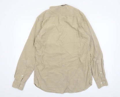 Massimo Dutti Men's Beige Cotton Long Sleeve Button-Up Shirt M