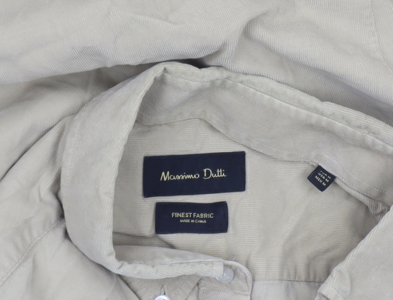 Massimo Dutti Men's Beige Cotton Long Sleeve Button-Up Shirt M