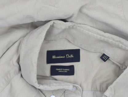 Massimo Dutti Men's Beige Cotton Long Sleeve Button-Up Shirt M