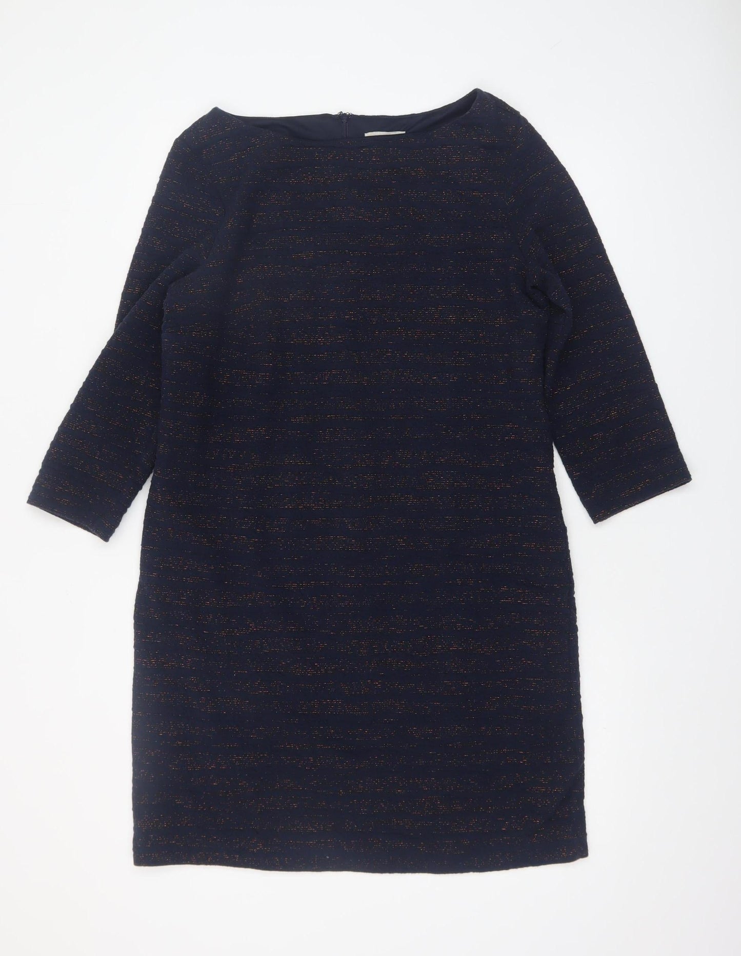 Phase Eight Women's Blue Metallic Shift Dress UK 14 3/4 Sleeve Knee Length