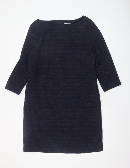 Phase Eight Women's Blue Metallic Shift Dress UK 14 3/4 Sleeve Knee Length