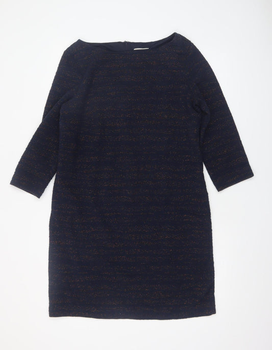 Phase Eight Women's Blue Metallic Shift Dress UK 14 3/4 Sleeve Knee Length