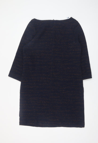 Phase Eight Women's Blue Metallic Shift Dress UK 14 3/4 Sleeve Knee Length