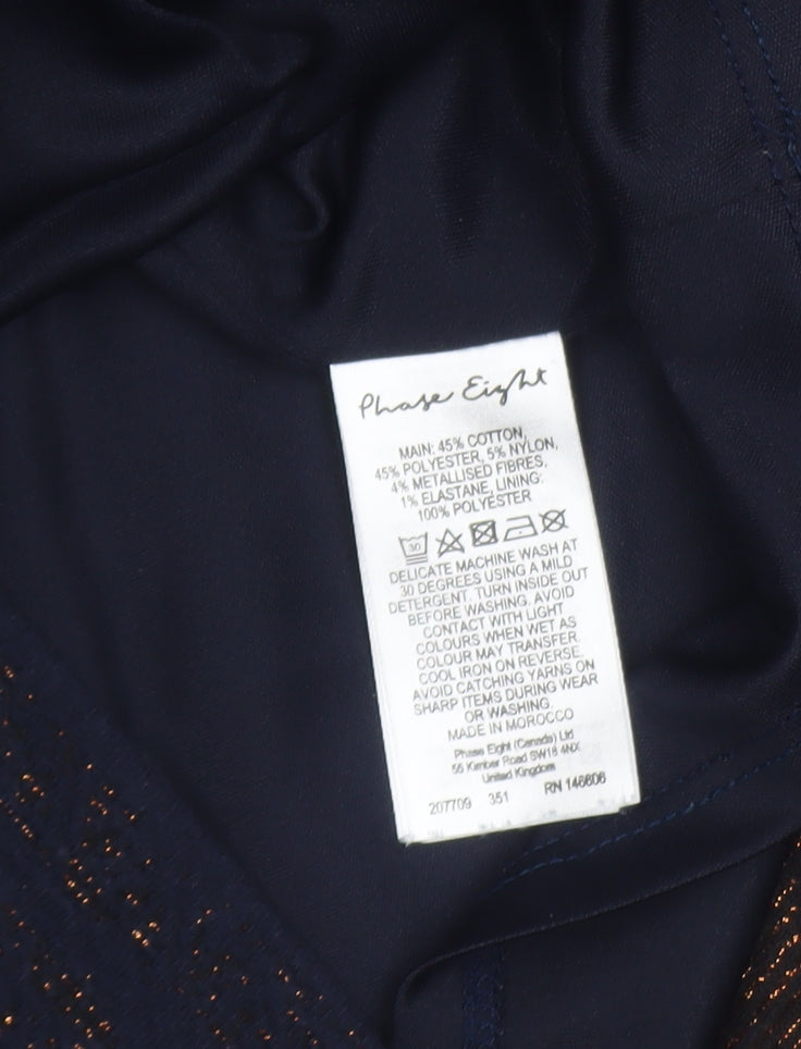 Phase Eight Women's Blue Metallic Shift Dress UK 14 3/4 Sleeve Knee Length