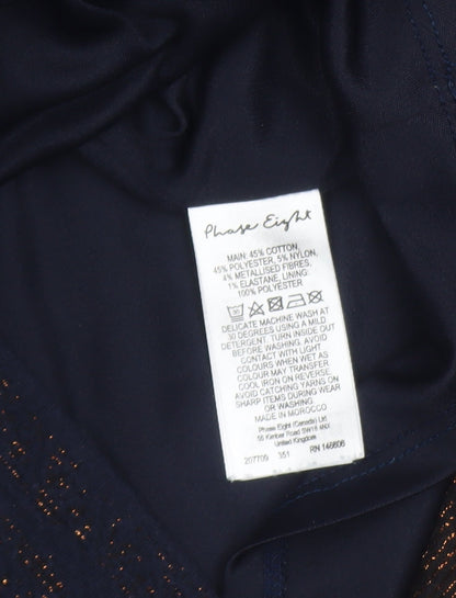 Phase Eight Women's Blue Metallic Shift Dress UK 14 3/4 Sleeve Knee Length