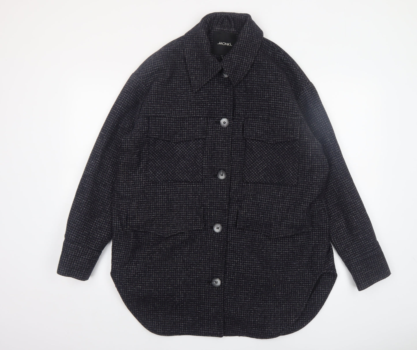 Monki Womens Black Wool Blend Shacket Jacket Size S Classic Relaxed Style