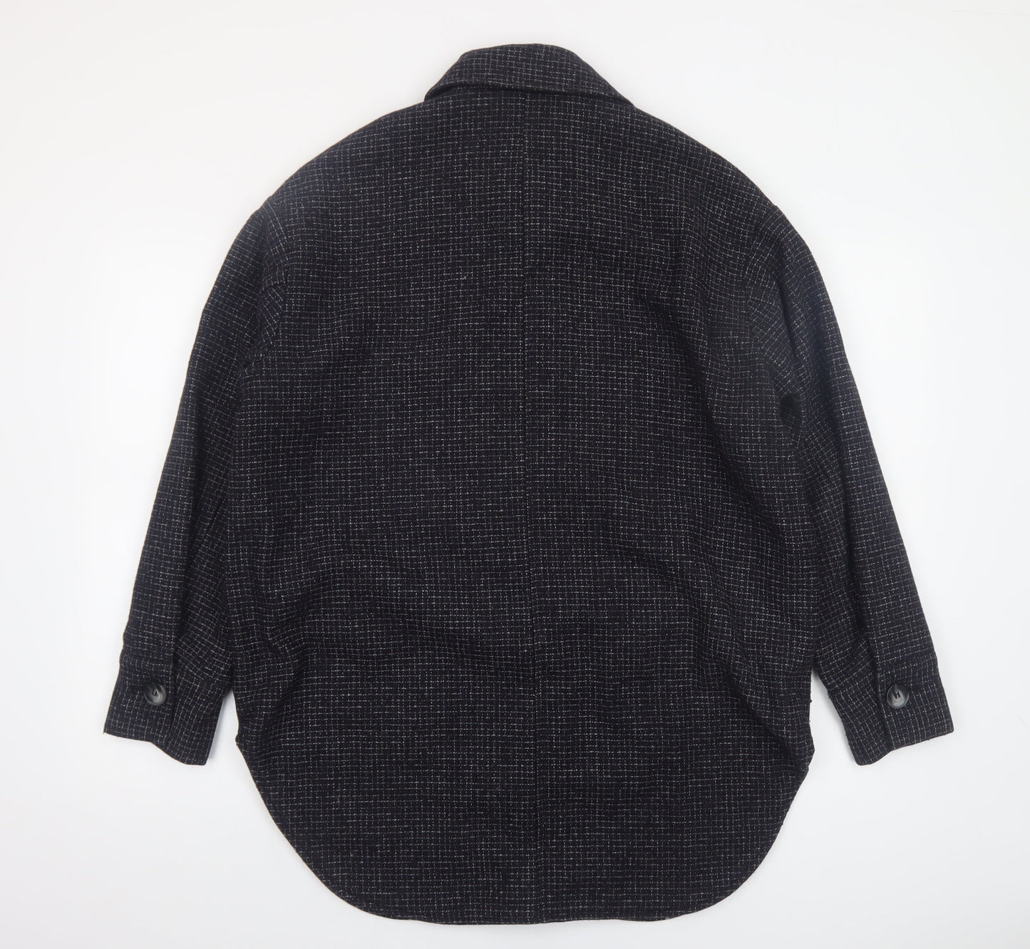 Monki Womens Black Wool Blend Shacket Jacket Size S Classic Relaxed Style