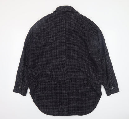 Monki Womens Black Wool Blend Shacket Jacket Size S Classic Relaxed Style