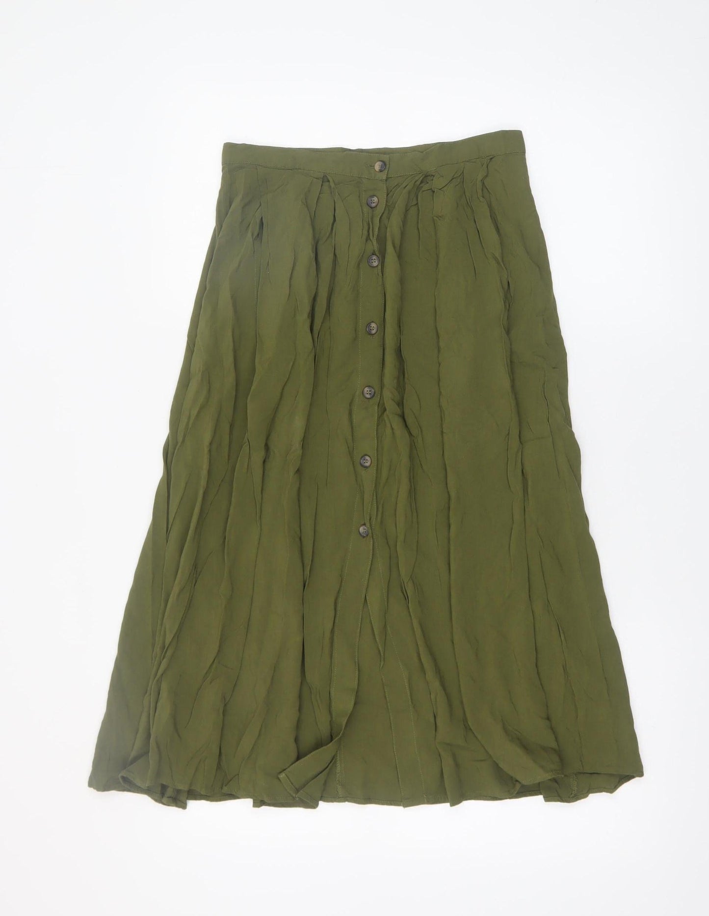 ASOS Women Olive Green Midi A-Line Button Skirt UK 10 Viscose