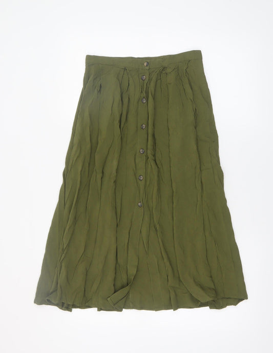 ASOS Women Olive Green Midi A-Line Button Skirt UK 10 Viscose