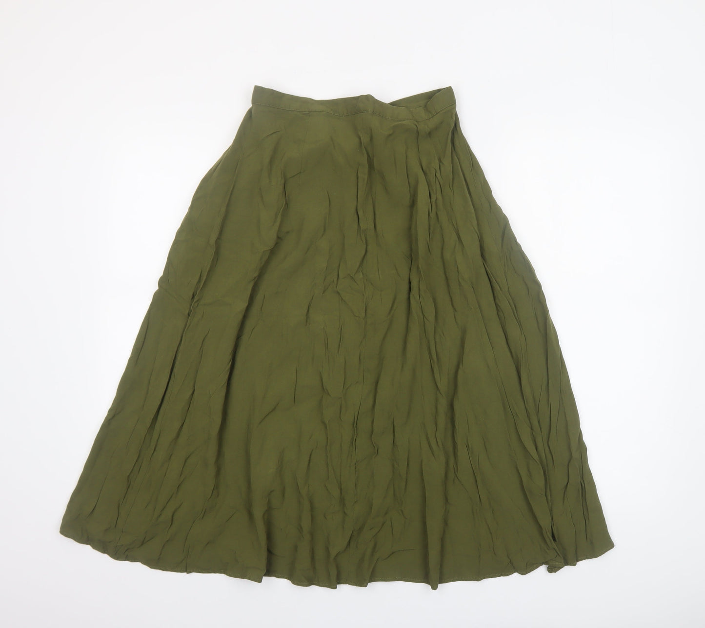 ASOS Women Olive Green Midi A-Line Button Skirt UK 10 Viscose