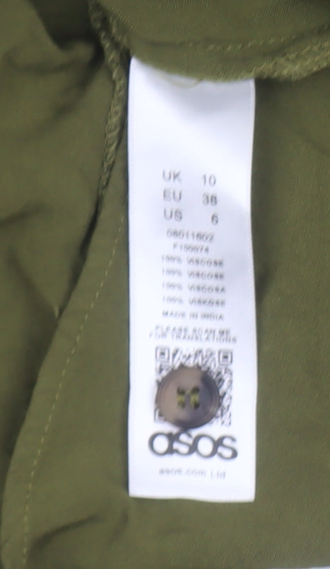 ASOS Women Olive Green Midi A-Line Button Skirt UK 10 Viscose