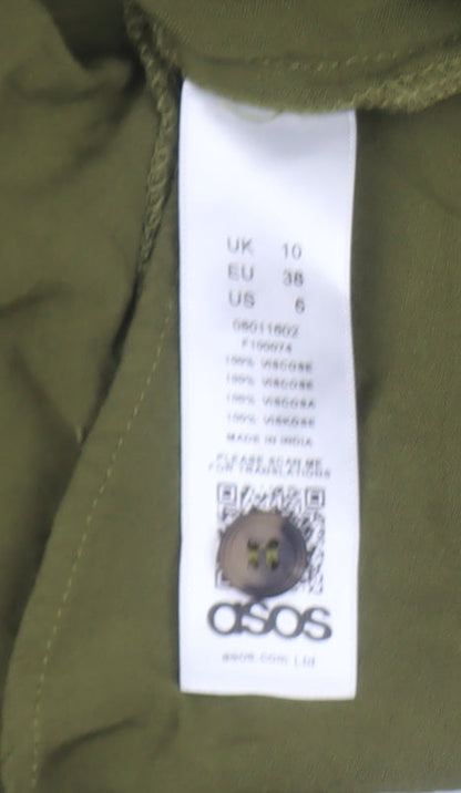 ASOS Women Olive Green Midi A-Line Button Skirt UK 10 Viscose