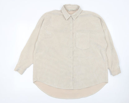 Womens UK Size 8 Zara Basic Beige Basic Button-Up