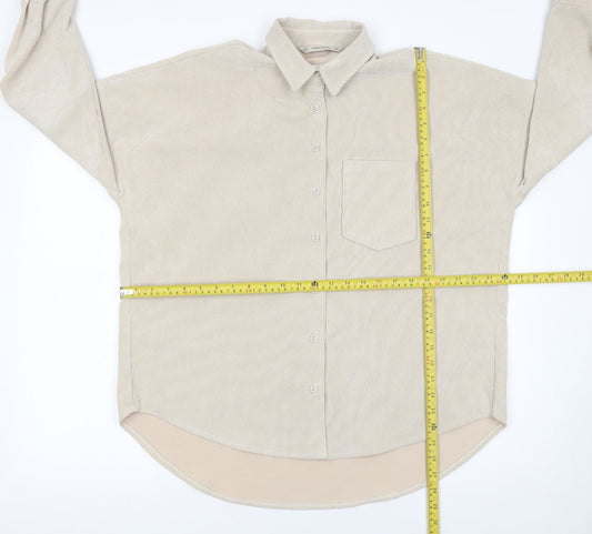 Zara Basic Women Beige Corduroy Button-Up Shirt Size 8