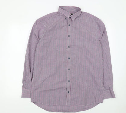 Marks and Spencer Men's Multicoloured Check Long Sleeve Button-Up Shirt Size 16 Regular