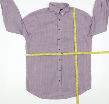 Marks and Spencer Men's Multicoloured Check Long Sleeve Button-Up Shirt Size 16 Regular