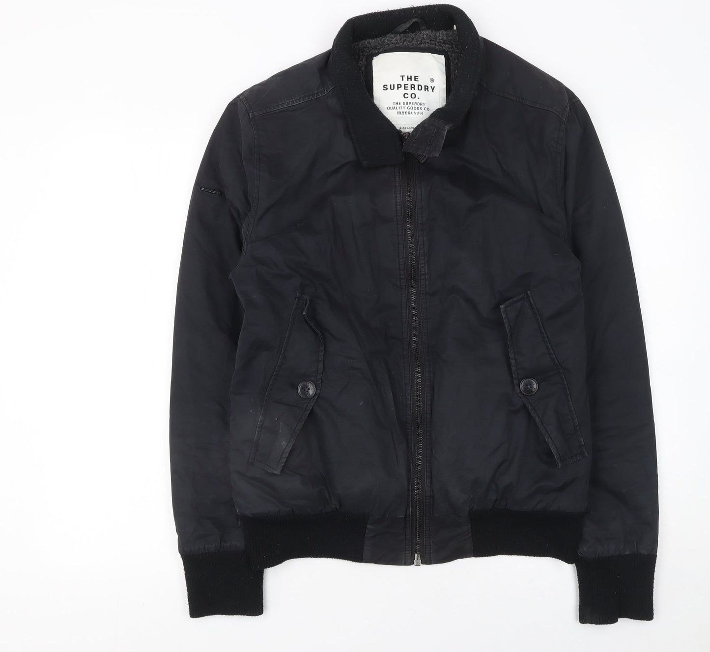 Mens UK Size L Superdry Black Bomber Jacket