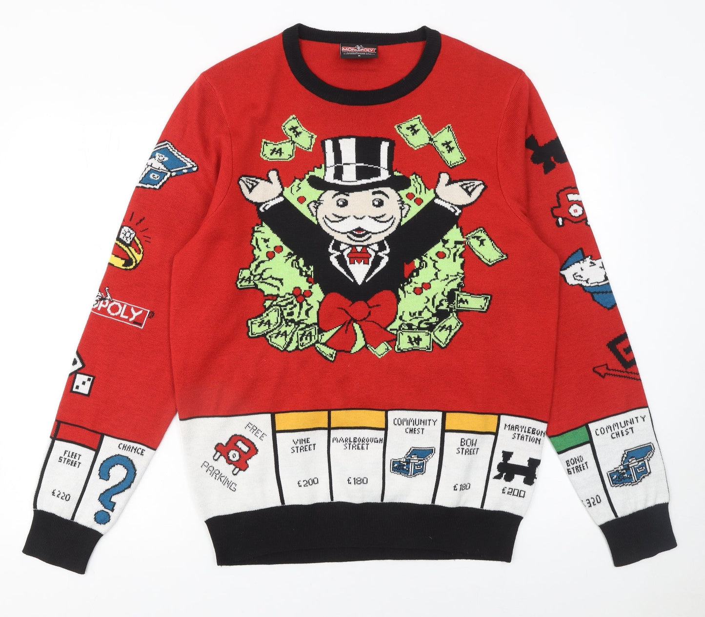 Mens UK Size M MONOPOLY Red Pullover Jumper