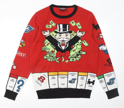 Mens UK Size M MONOPOLY Red Pullover Jumper