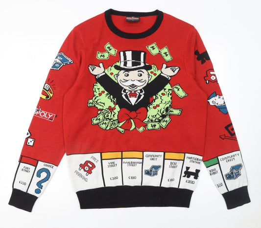 Mens UK Size M MONOPOLY Red Pullover Jumper