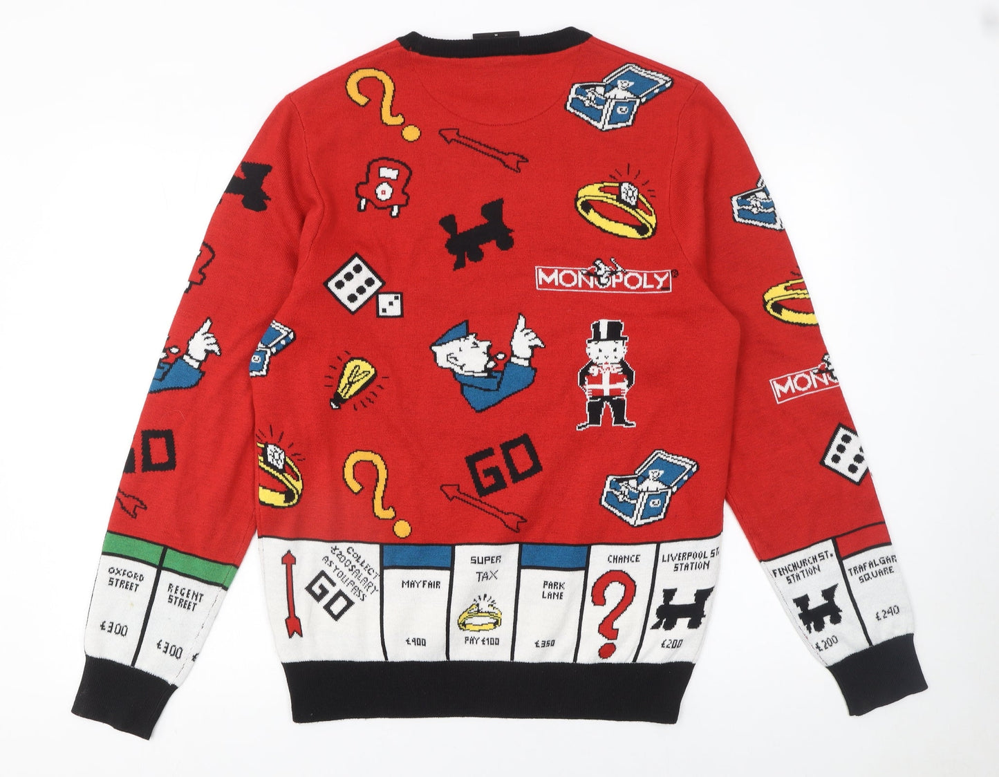 Mens UK Size M MONOPOLY Red Pullover Jumper