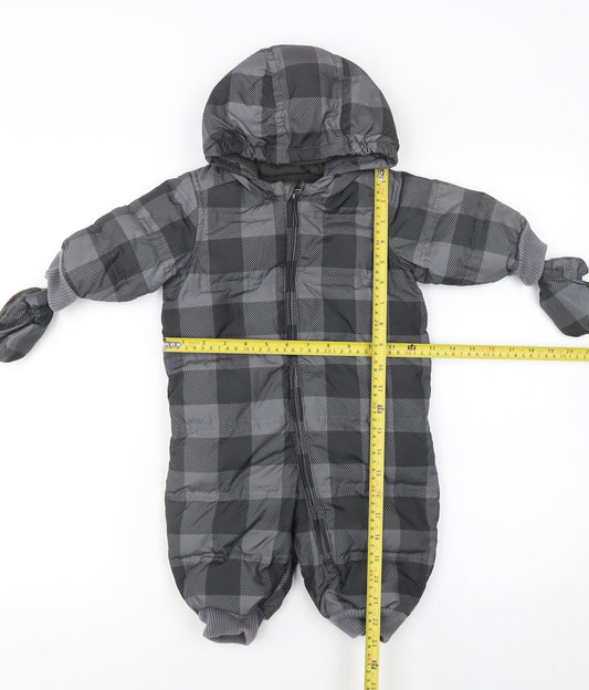 babyGap Unisex Baby Grey Check Puffer Snowsuit 6-12 Months Hooded Down Filled