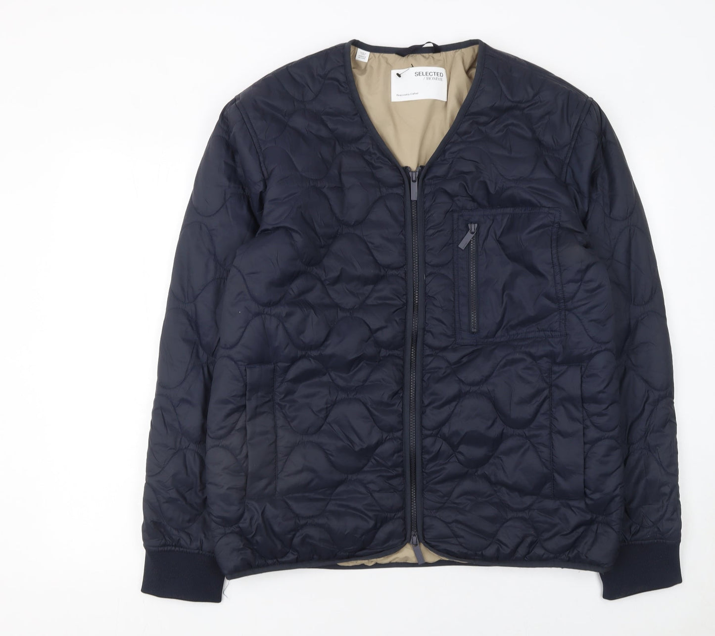 Mens UK Size L Selected Homme Blue Quilted Coat
