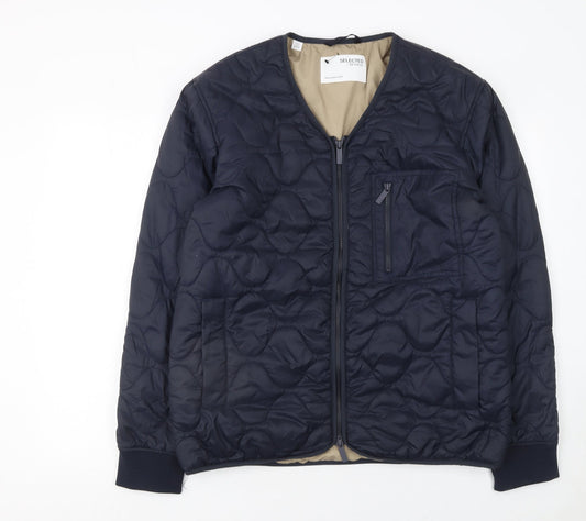 Mens UK Size L Selected Homme Blue Quilted Coat