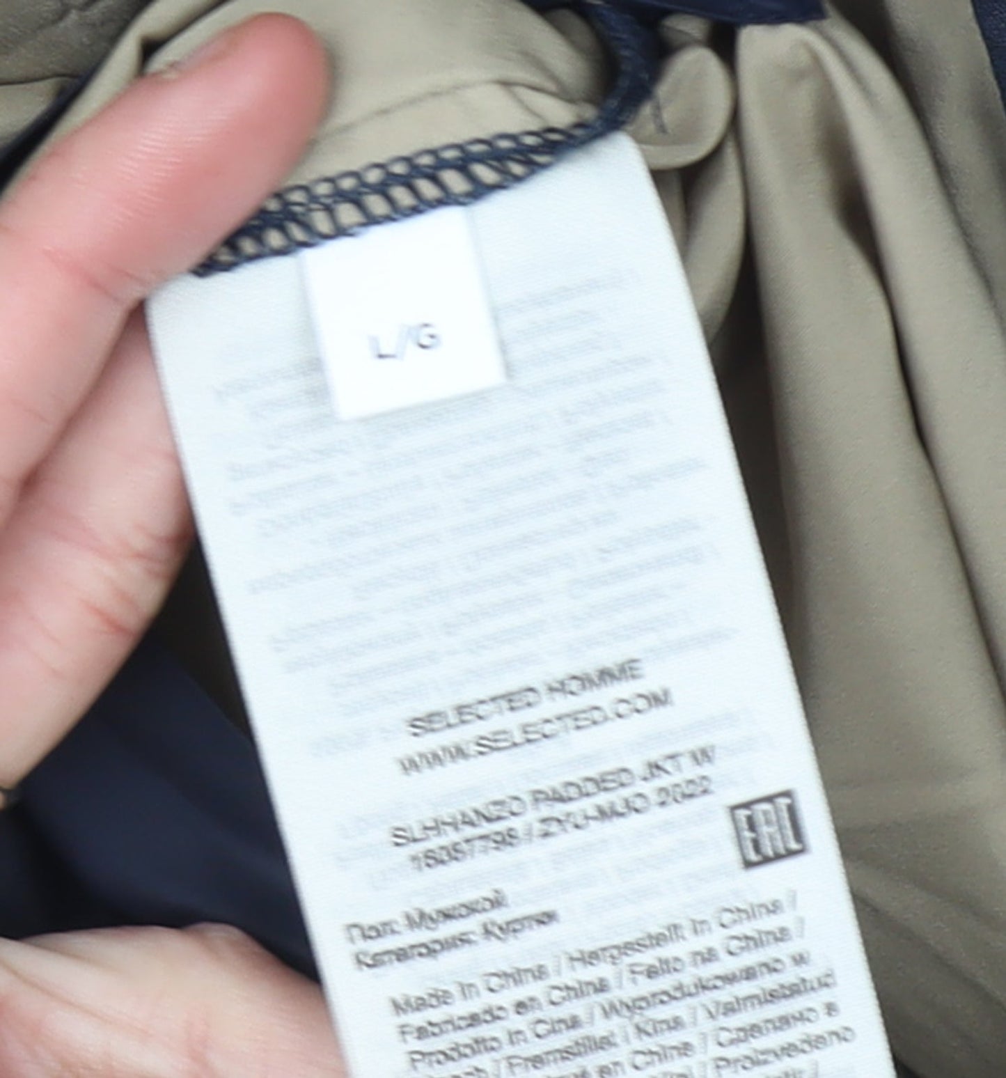Mens UK Size L Selected Homme Blue Quilted Coat