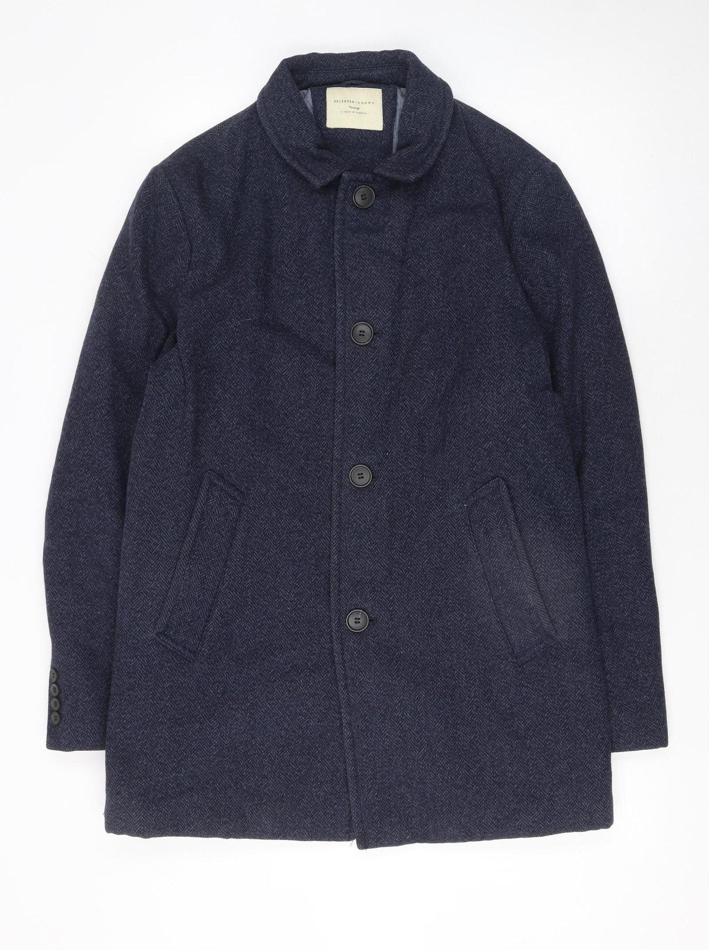 Mens UK Size M Selected Homme Blue Overcoat