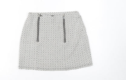 New Look Petite Grey Patterned Mini Skirt Size 6 with Zip Detail