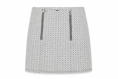 New Look Petite Grey Patterned Mini Skirt Size 6 with Zip Detail