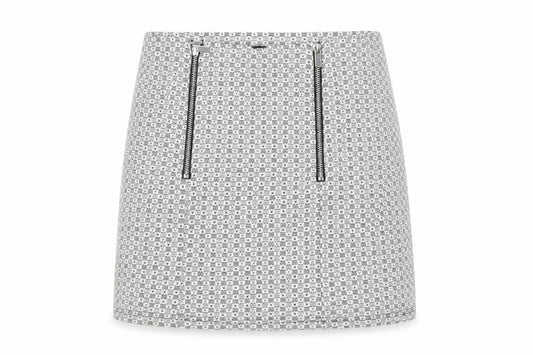 New Look Petite Grey Patterned Mini Skirt Size 6 with Zip Detail