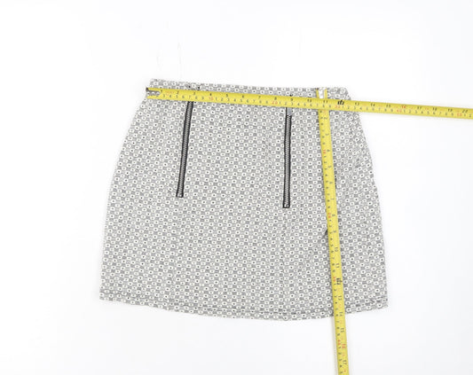 New Look Petite Grey Patterned Mini Skirt Size 6 with Zip Detail