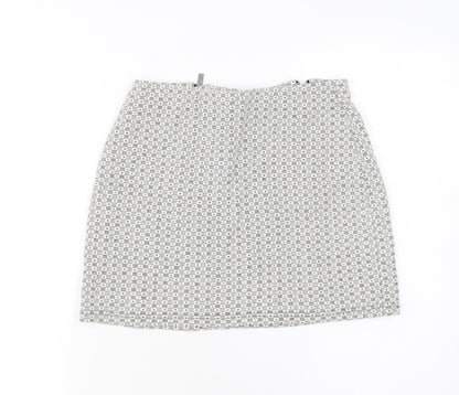 New Look Petite Grey Patterned Mini Skirt Size 6 with Zip Detail