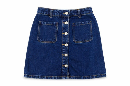 Front view of Denim Co. Women Blue Denim A-Line Button Skirt, size 4