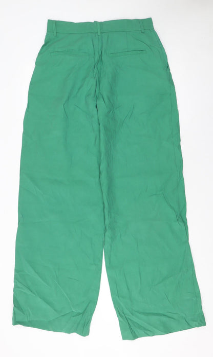 Zara Womens Green Wide-Leg High-Rise Pleated Trousers M