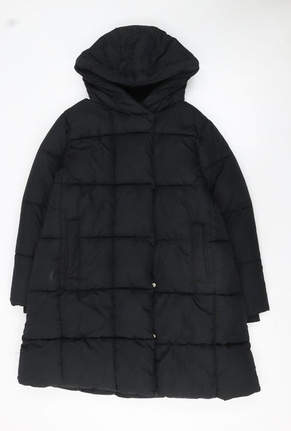 Next Girls Black Long Puffer Coat Hooded Quilted Winter Jacket Age 11 Years