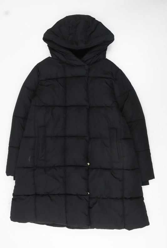 Next Girls Black Long Puffer Coat Hooded Quilted Winter Jacket Age 11 Years