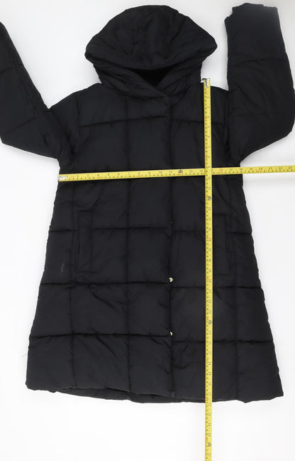 Next Girls Black Long Puffer Coat Hooded Quilted Winter Jacket Age 11 Years