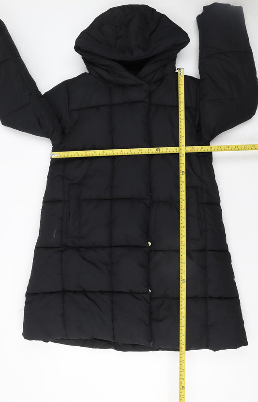 Next Girls Black Long Puffer Coat Hooded Quilted Winter Jacket Age 11 Years