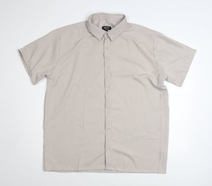 boohooMAN Men's Beige Short Sleeve Button-Up Shirt Size L