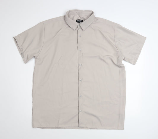 boohooMAN Men's Beige Short Sleeve Button-Up Shirt Size L