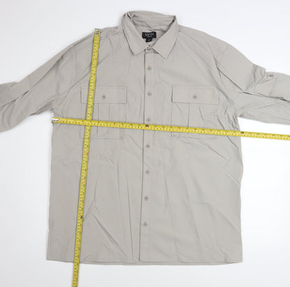 BoohooMAN Men's Grey Button-Up Long Sleeve Classic Fit Shirt Size L