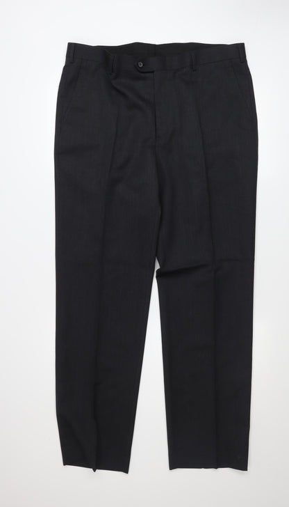 Mens UK Size 38L Black Label Peter Drew Regular Fit Dress Pants Black Trousers